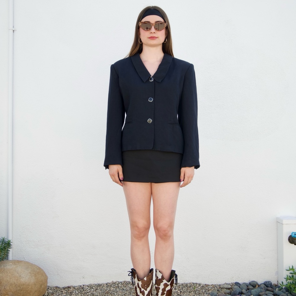 Women's Vintage Express Taileur Black Linen Blazer